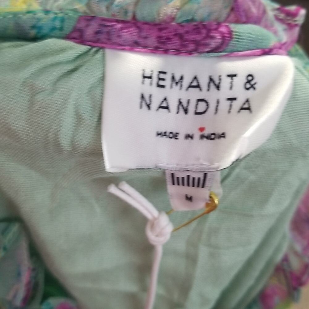 NWT Hemant & Nandita Hera Long Floral Dress Green Midi Medium $546 Retail - Picture 9 of 13